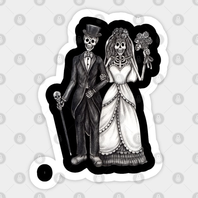 Sugar skull couple wedding celebration day of the dead. Sticker by Jiewsurreal